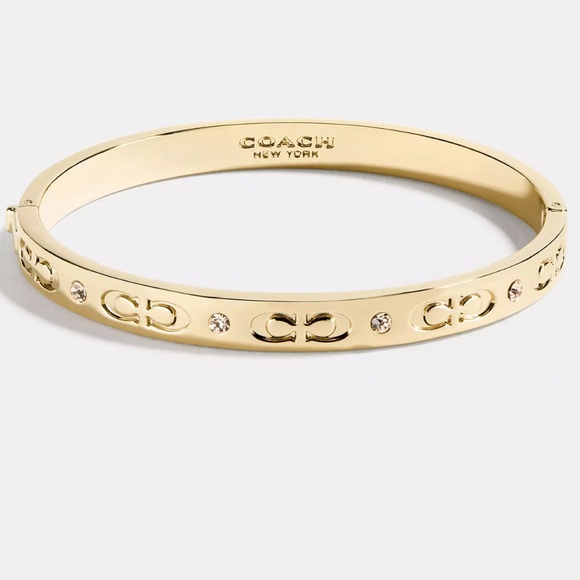 Signature Hinged Bangle- Gold - Picture 1 of 1